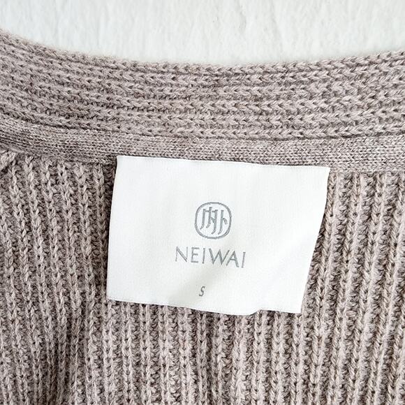 Neiwai V-Neck Wool Cashmere Blend Belted Cardigan Stucco Loose Fit (S) NWT - Picture 10 of 15